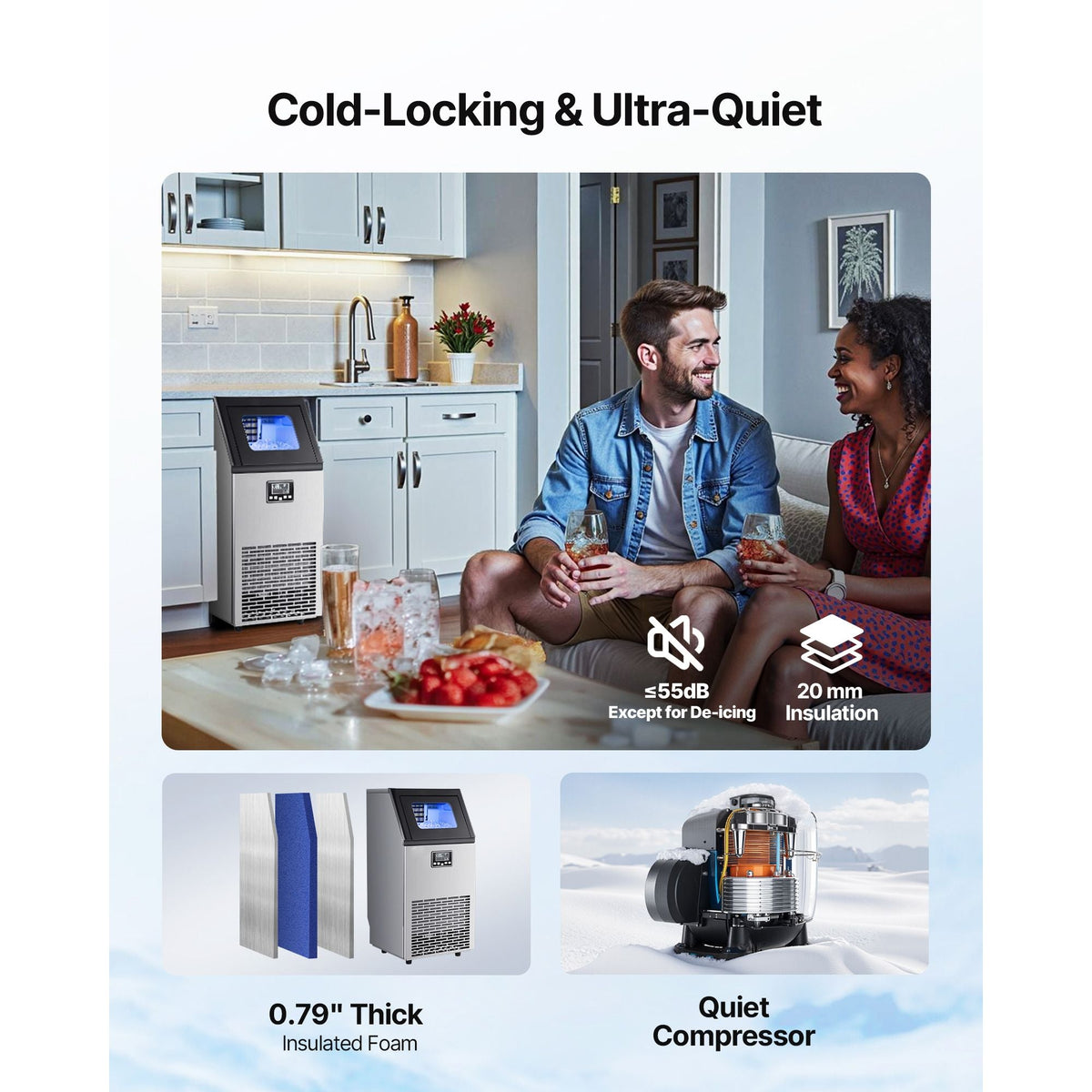 Commercial Ice Maker Machine, 100 lbs/24h with 28Lbs Storage, 45 Cubes