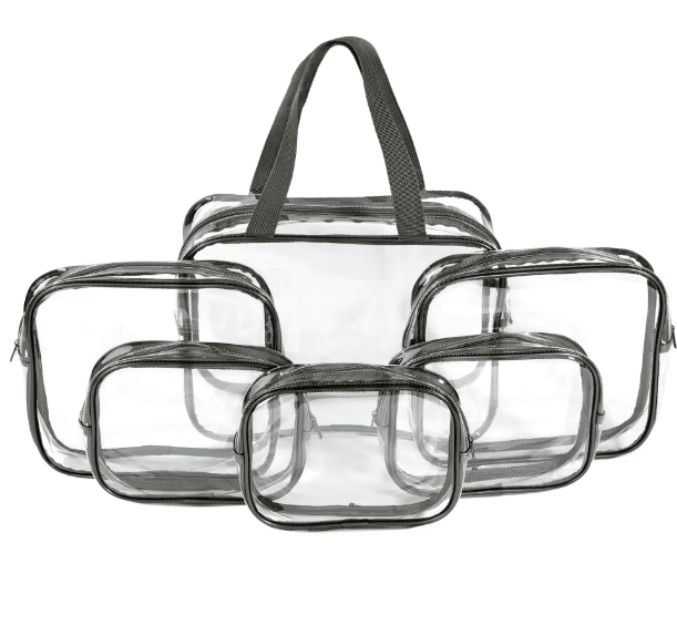 Makeup and Cosmetic PVC Bag Set, Clear, 6-Piece