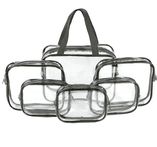 Makeup and Cosmetic PVC Bag Set, Clear, 6-Piece