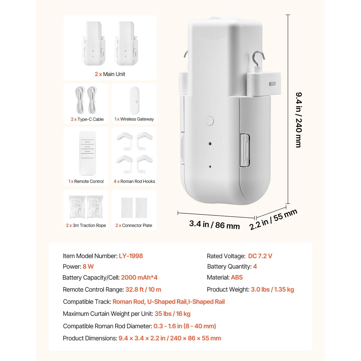 Automatic Curtain Opener, 2 Pack, APP and Remote Control, Hub