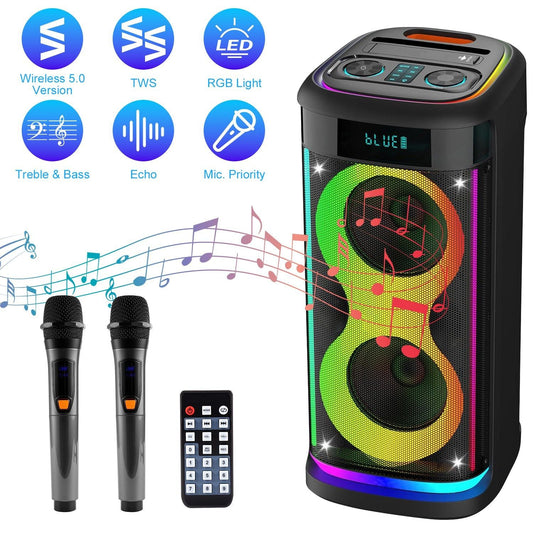 Portable Wireless Party Speaker with LED Light Wireless Mic Remote