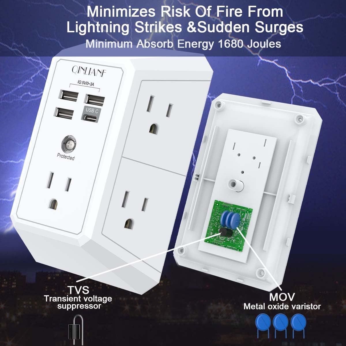 Wall Charger, Surge Protector, QINLIANF 5 Outlet Extender with 4 USB