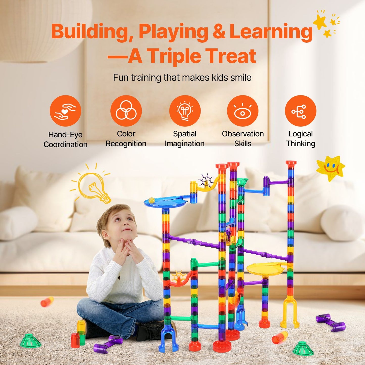 Marble Run Set, 145 Piece Marble Maze Building Block Brain Game, with