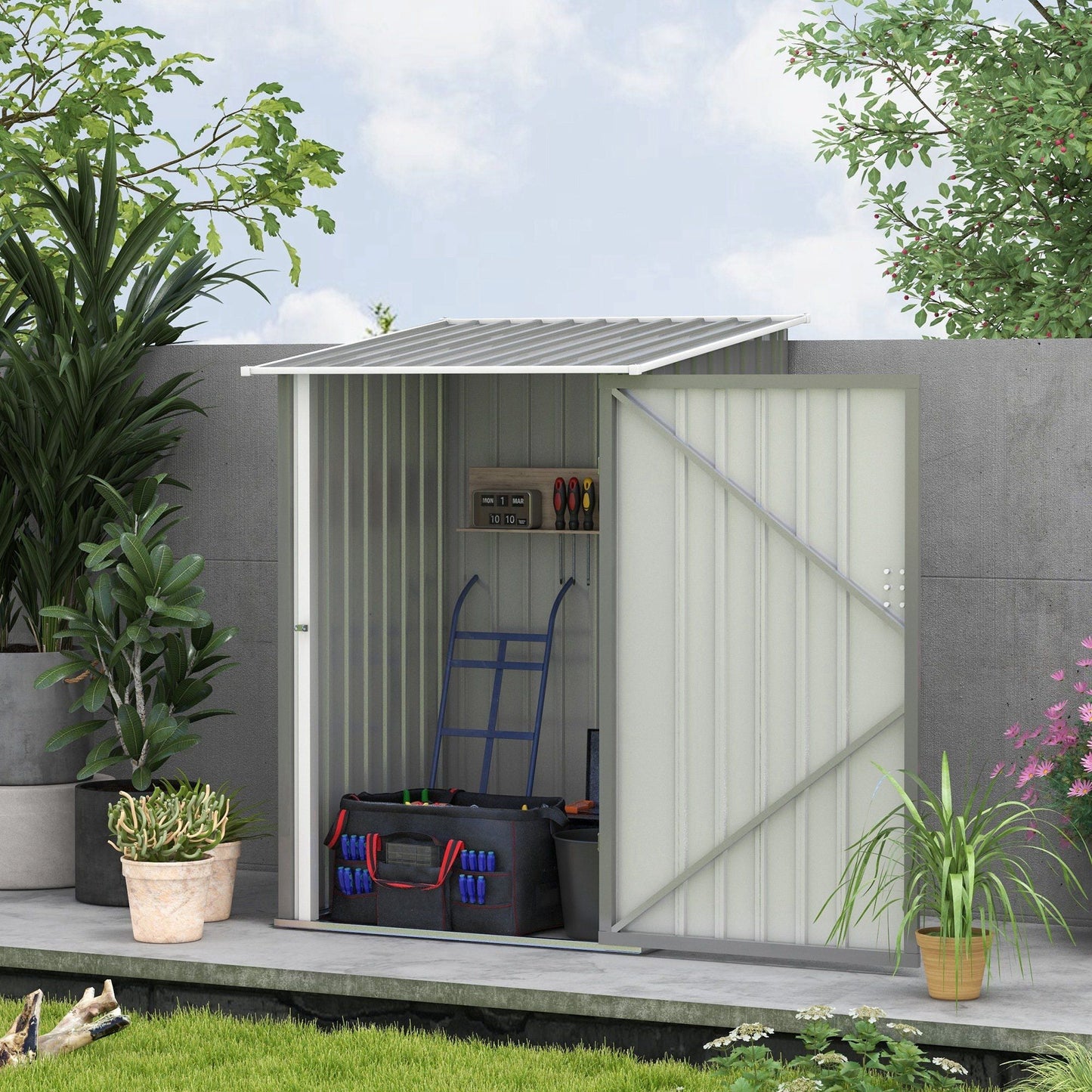 Lean-to Garden Storage Shed 3.3x3.4 ft Galvanized Steel with Lockable