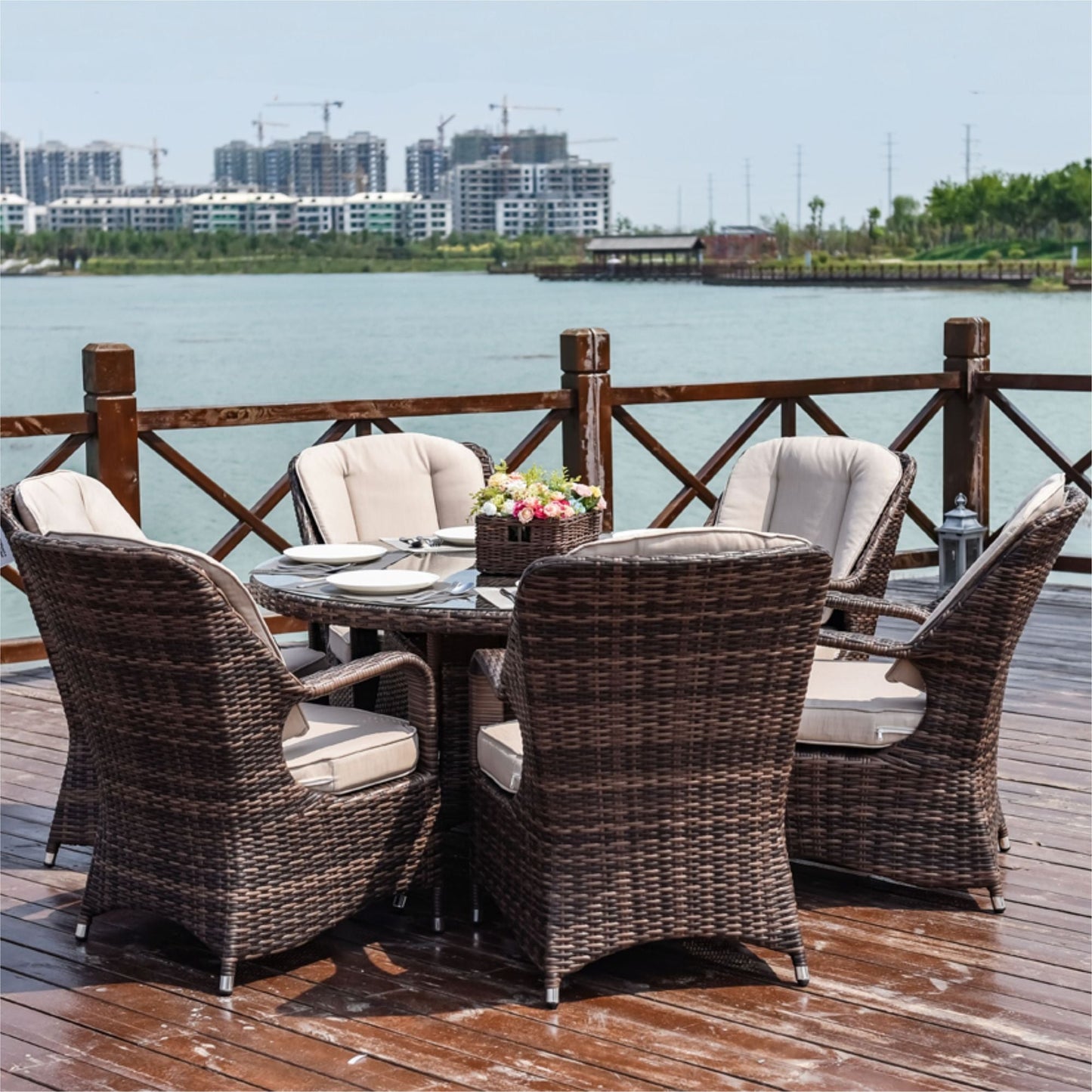 Direct Wicker Patio 7-Piece Brown Wicker Dining Set with Rattan Table