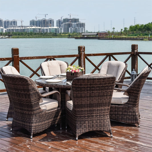 Direct Wicker Patio 7-Piece Brown Wicker Dining Set with Rattan Table