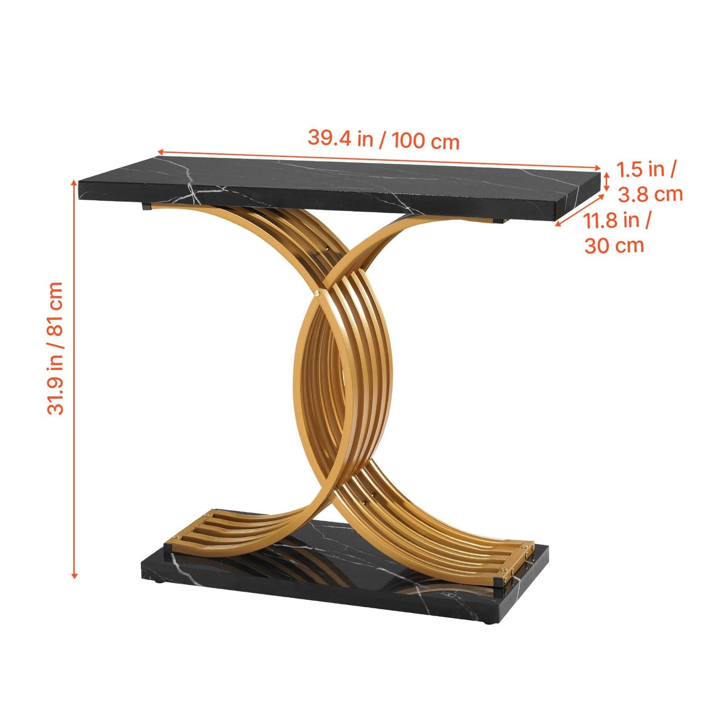 39 in Gold Console Table, Modern Desk Behind the Couch, Wood Rectangle