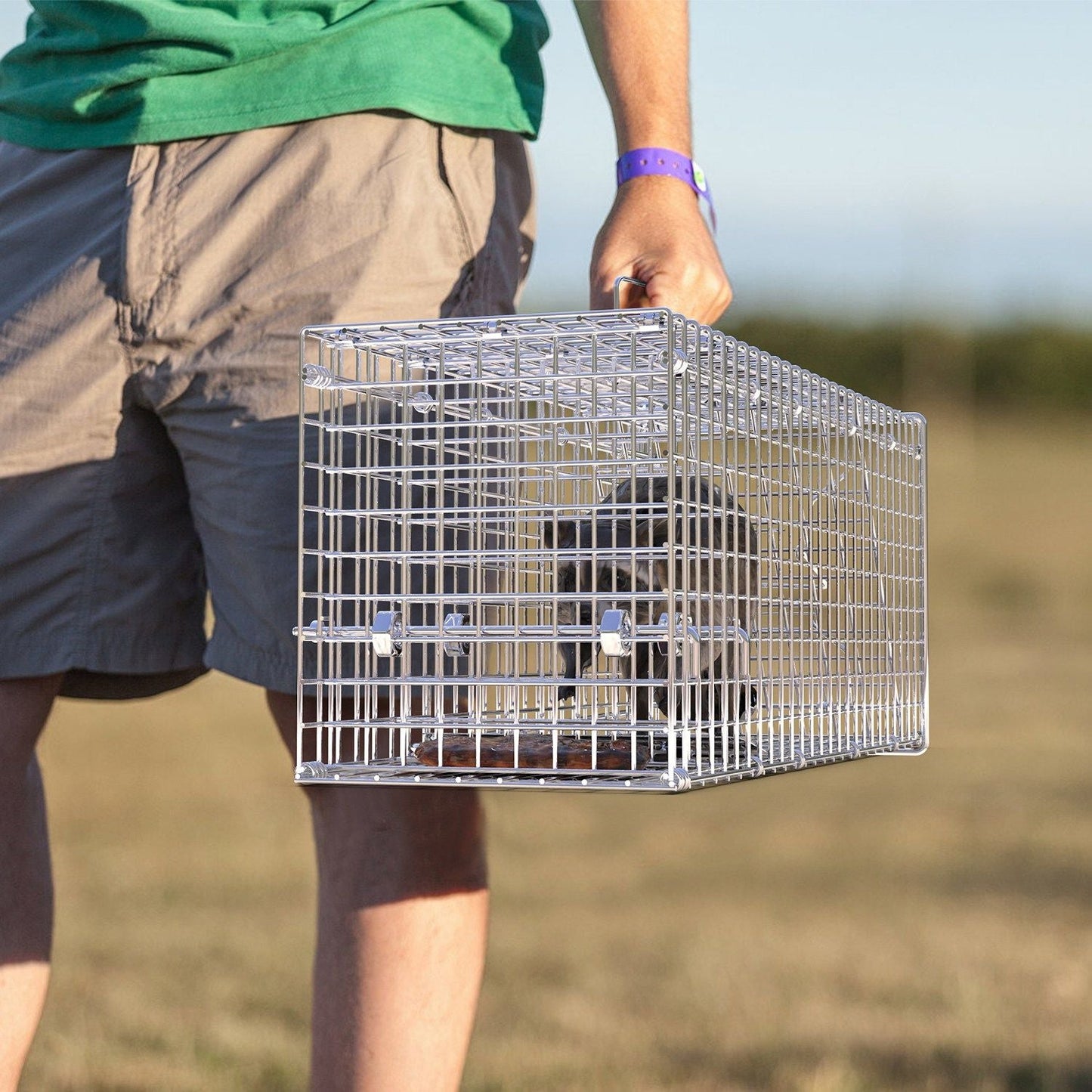 25.59Inch Live Humane Animal Trap Cage Heavy Duty Folding Catch And