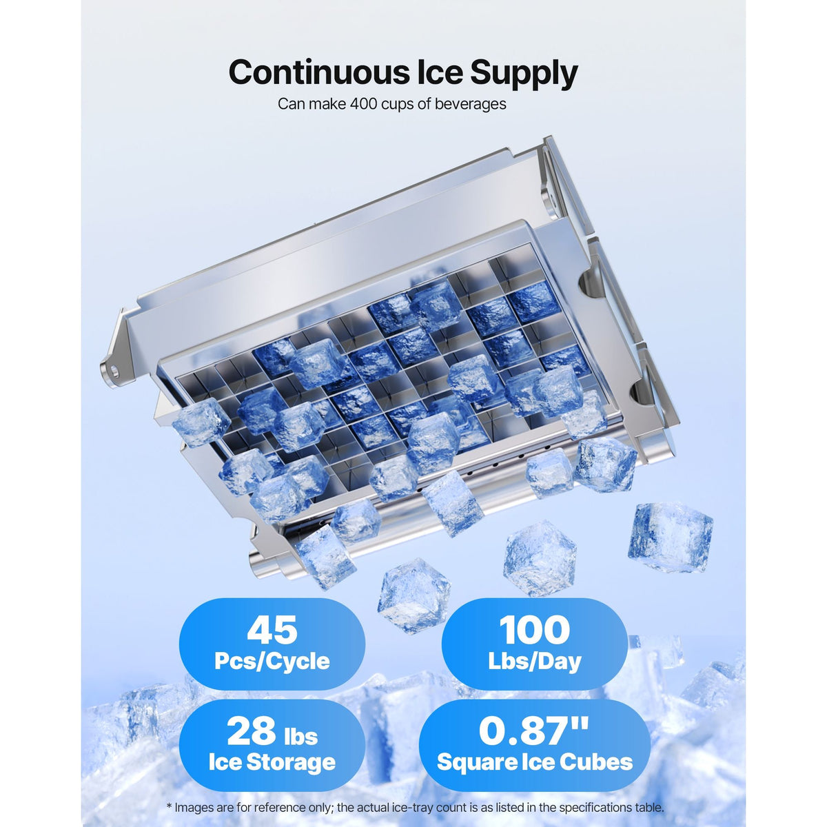 Commercial Ice Maker Machine, 100 lbs/24h with 28Lbs Storage, 45 Cubes