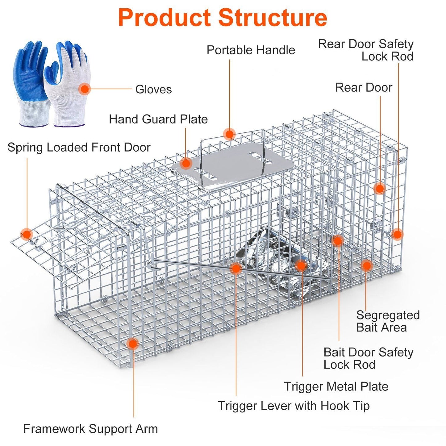 25.59Inch Live Humane Animal Trap Cage Heavy Duty Folding Catch And