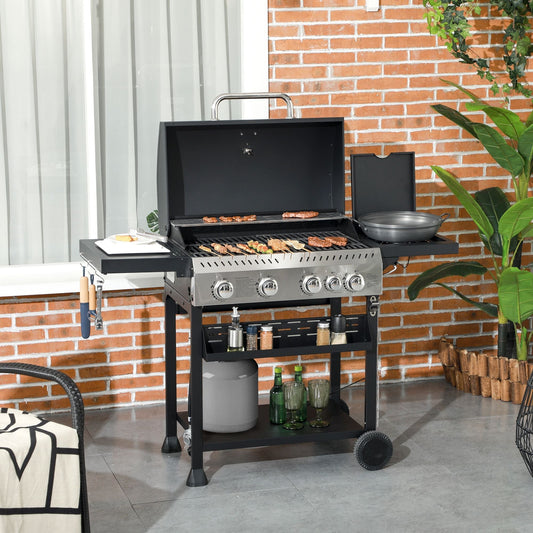 Propane Gas Grill 4+1 Burner 40000 BTU BBQ Trolley with Warming Rack