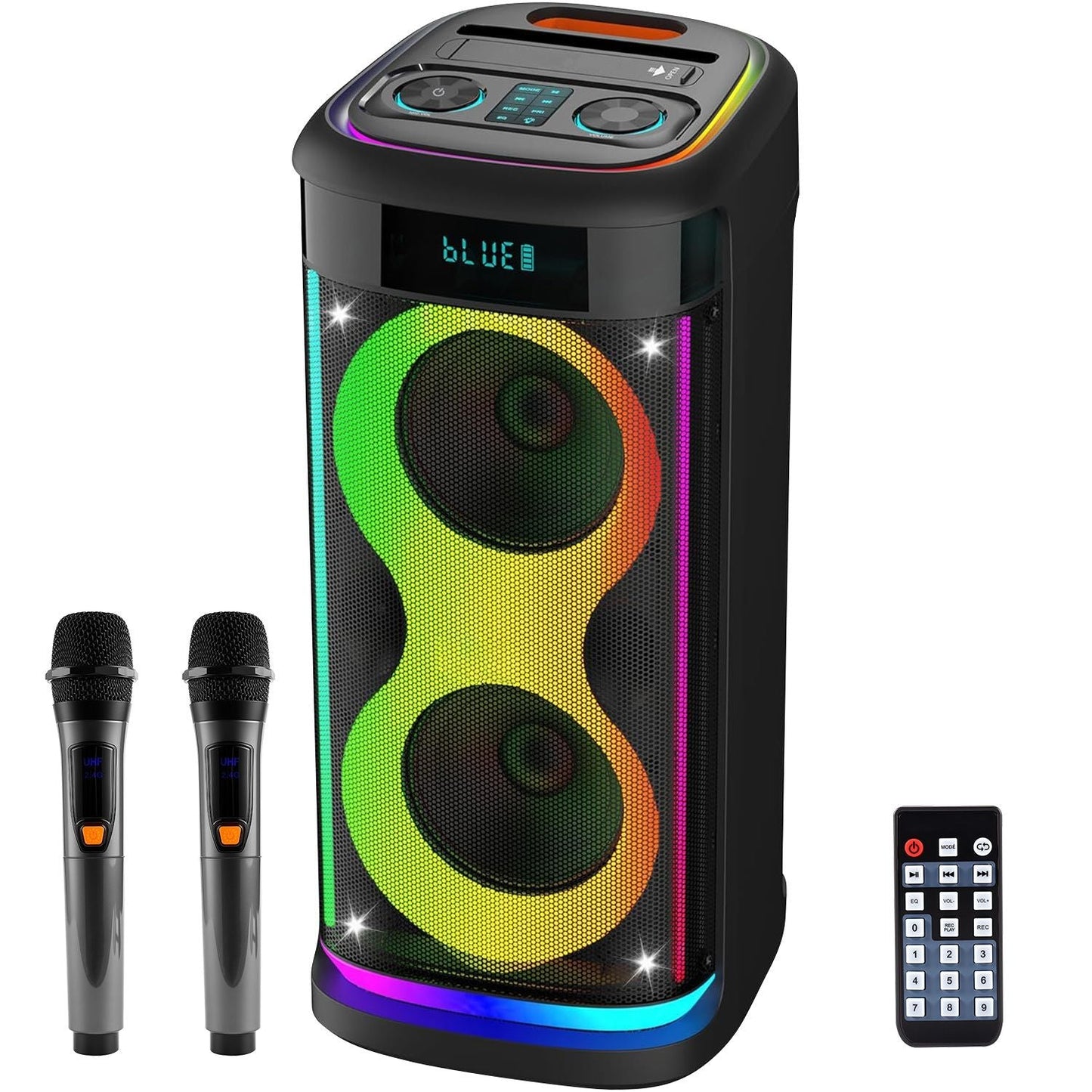 Portable Wireless Party Speaker with LED Light Wireless Mic Remote