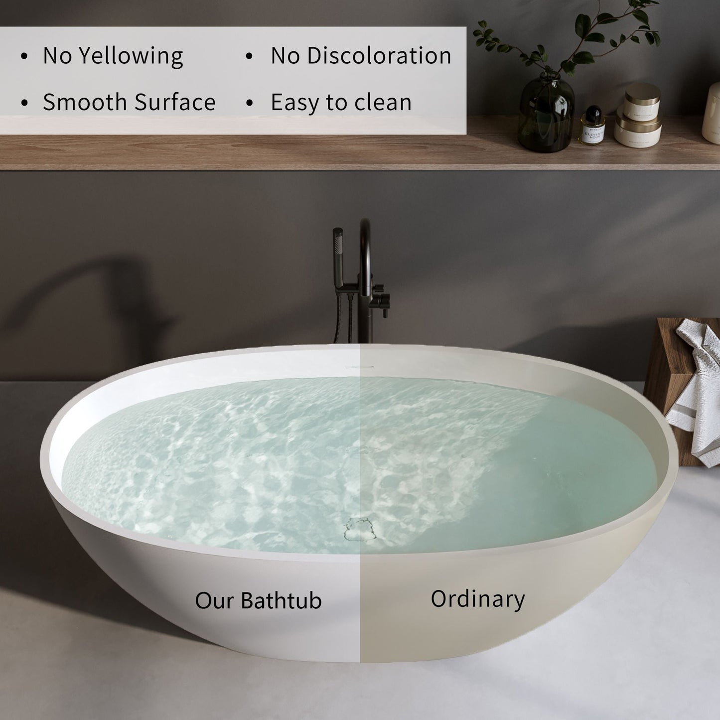 70.8″Solid Surface Matte Tub, Solid Surface Soaking Tub, Stone Resin