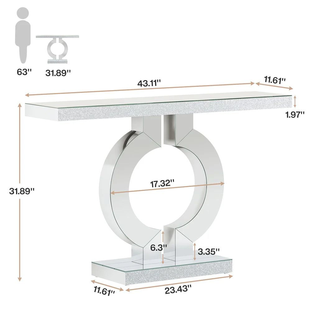 Mirror console, modern sofa table, storage area, elegant display space