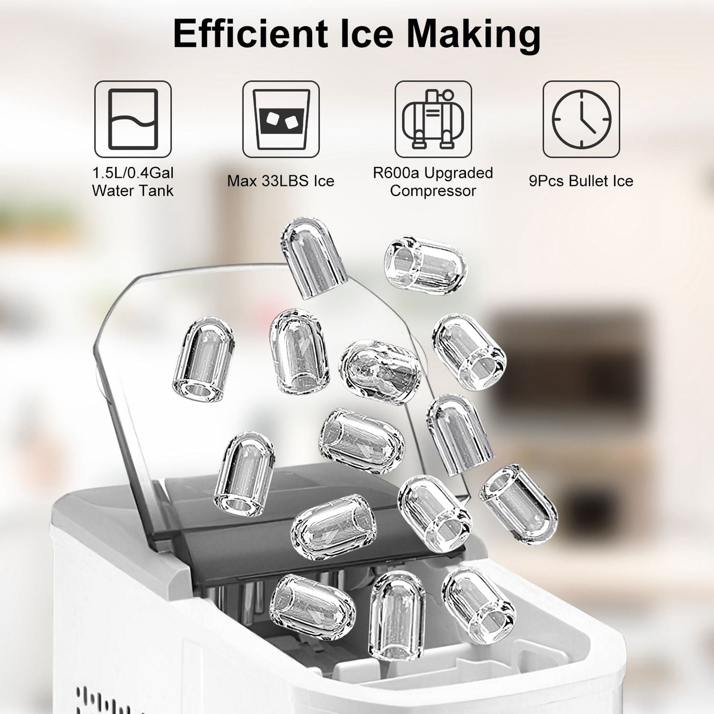 Electric Countertop Ice Maker with Ice Scoop Basket Self-cleaning Max