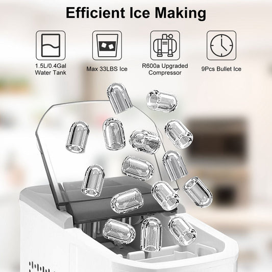 Electric Countertop Ice Maker with Ice Scoop Basket Self-cleaning Max