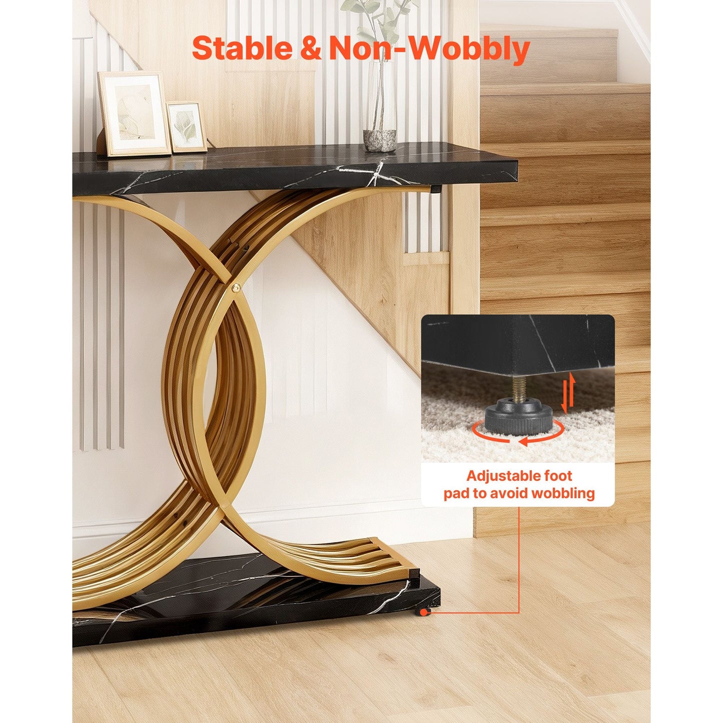 39 in Gold Console Table, Modern Desk Behind the Couch, Wood Rectangle