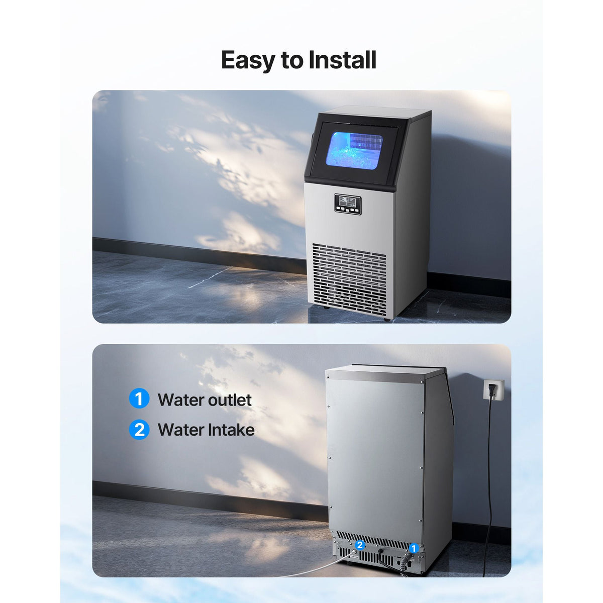 Commercial Ice Maker Machine, 100 lbs/24h with 28Lbs Storage, 45 Cubes