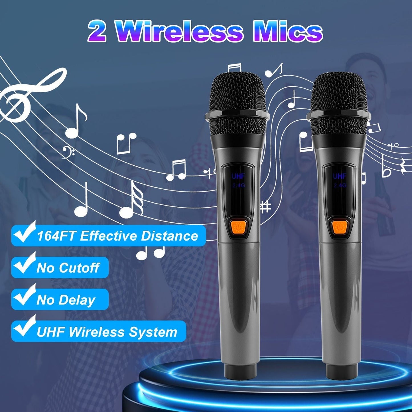 Portable Wireless Party Speaker with LED Light Wireless Mic Remote
