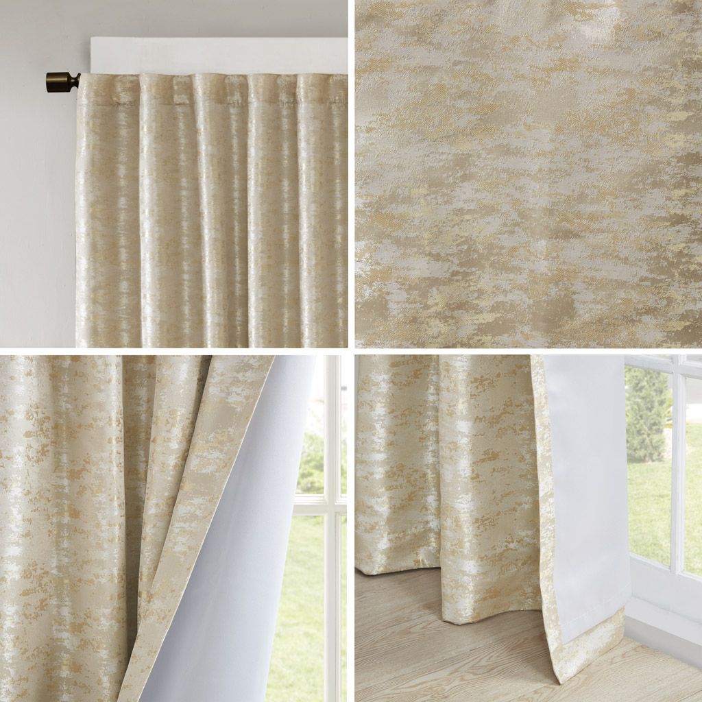 Jacquard Lined Total Blackout Rod Pocket/Back Tab Curtain Panel(Only 1
