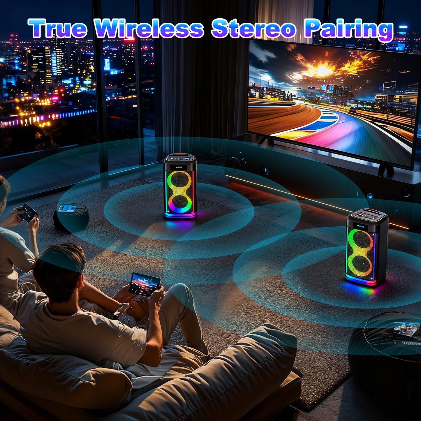 Portable Wireless Party Speaker with LED Light Wireless Mic Remote