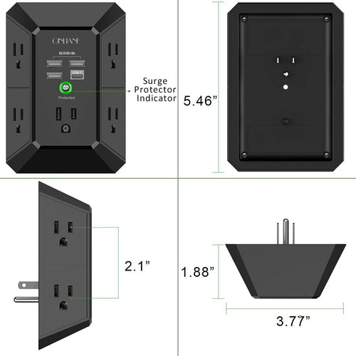 USB Wall Charger, Surge Protector, QINLIANF 5 Outlet Extender with 4