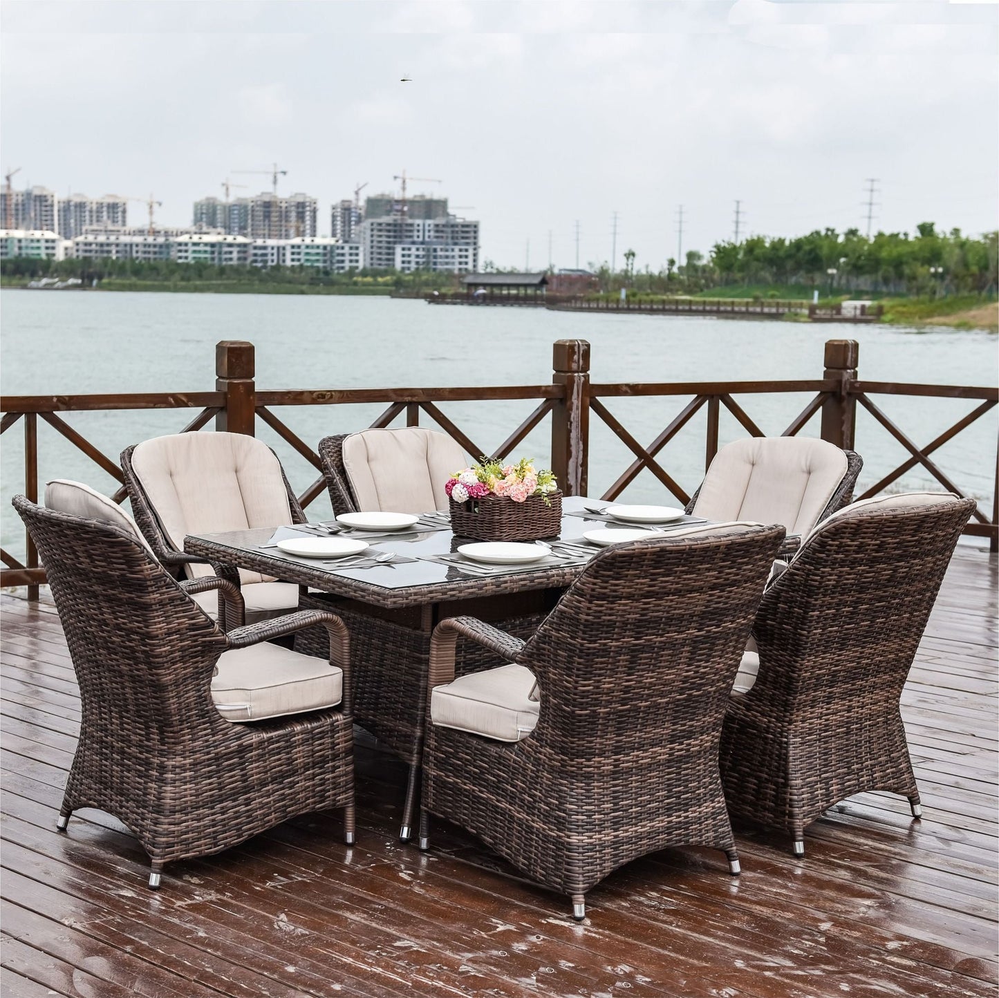 Direct Wicker Patio 7-Piece Brown Wicker Dining Set with Rattan Table
