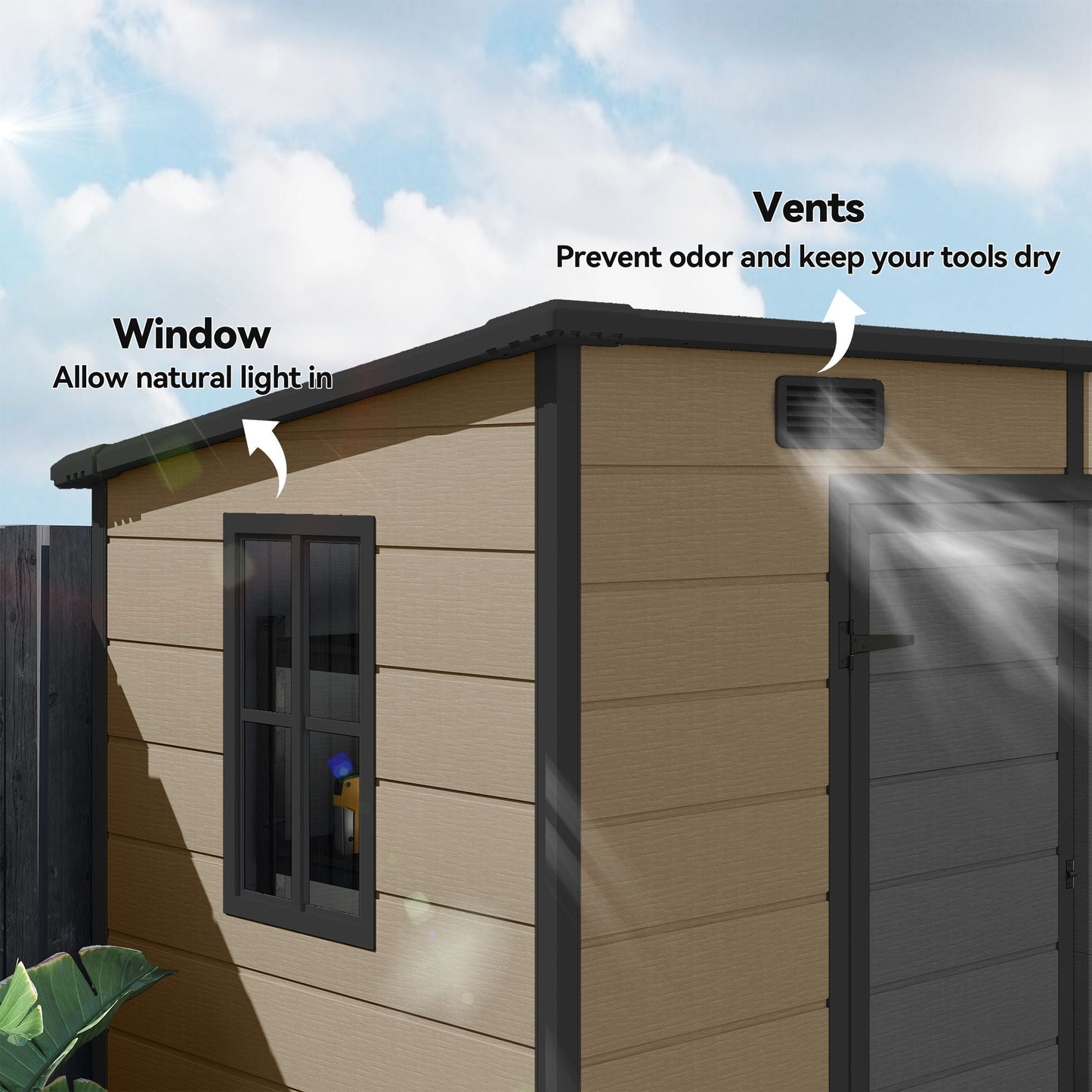 8' x 4' Plastic Outdoor Storage Shed with Floor, Window, Lockable