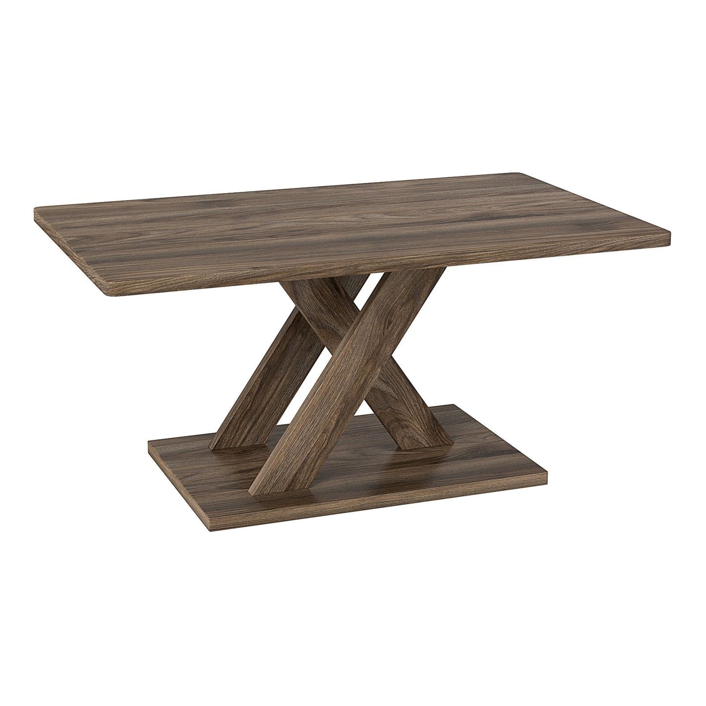 37.5 Inch Rectangular Coffee Table with Stable Base and Rubber Wood