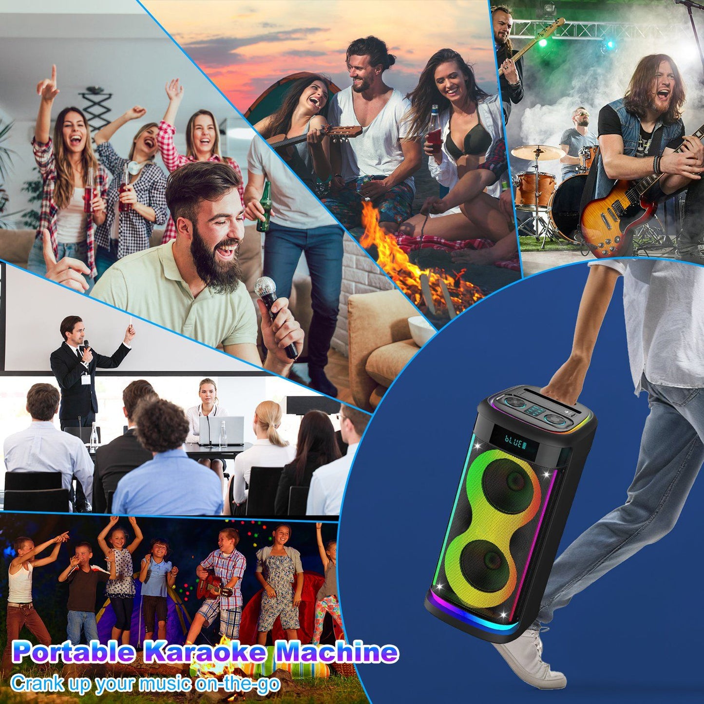 Portable Wireless Party Speaker with LED Light Wireless Mic Remote