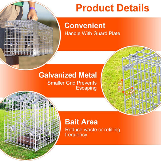 25.59Inch Live Humane Animal Trap Cage Heavy Duty Folding Catch And
