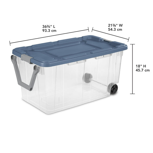 Extra Large Wheeled Storage Bin, 160 Quart Durable Clear Storage