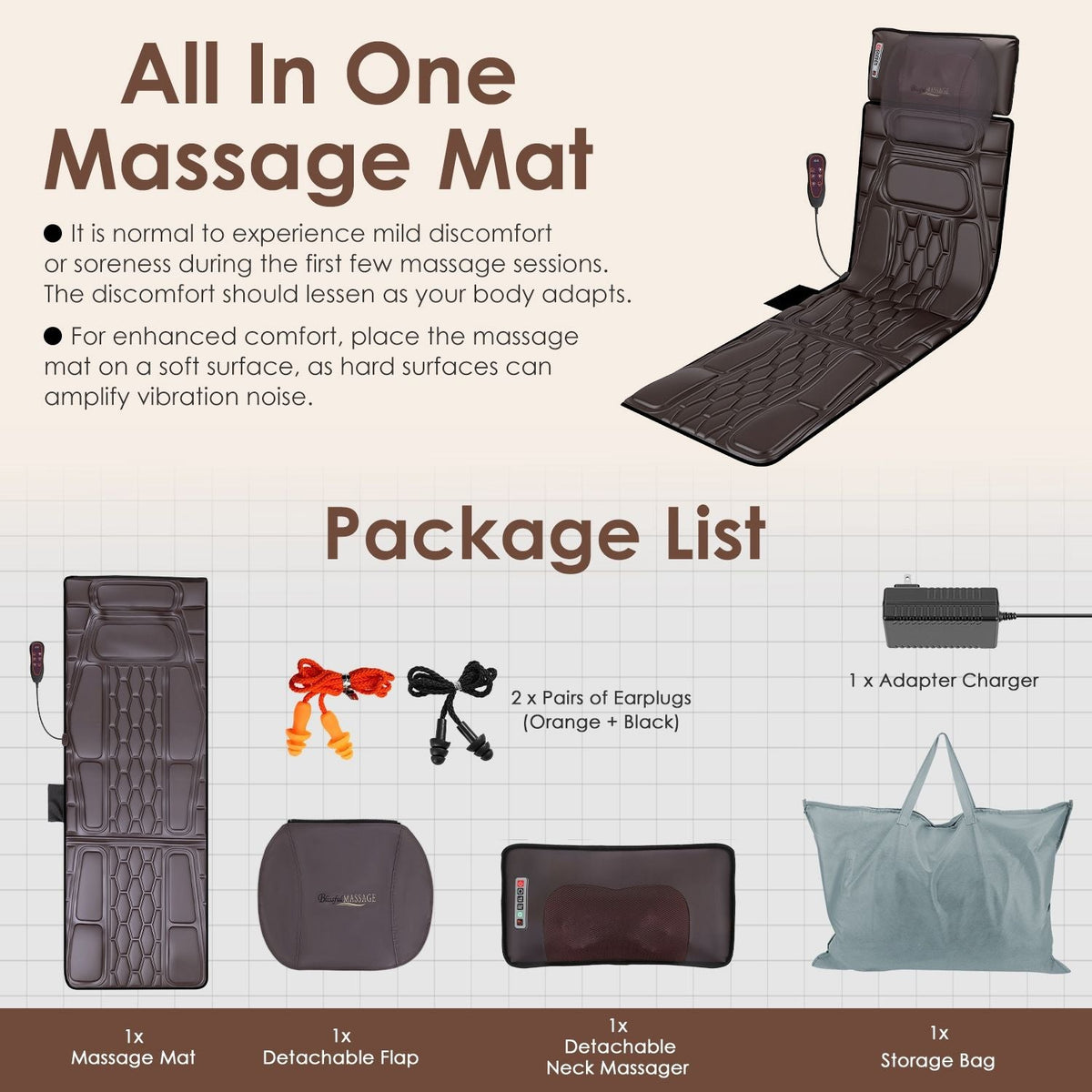 Flannel / PU Material Options - 1 Pc Full Body Massage Mat