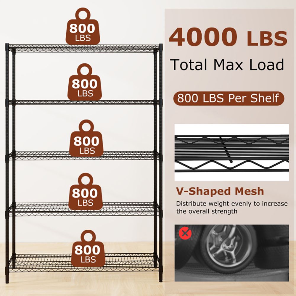 5-Tier Metal Storage Shelving Unit with V-Shaped Wire Rack