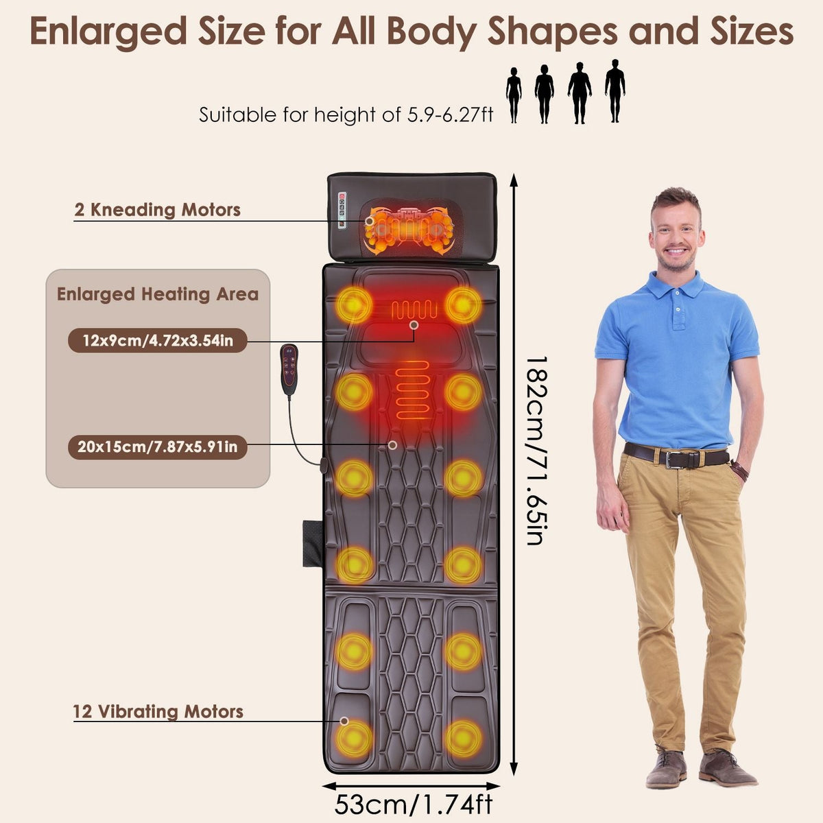 Flannel / PU Material Options - 1 Pc Full Body Massage Mat