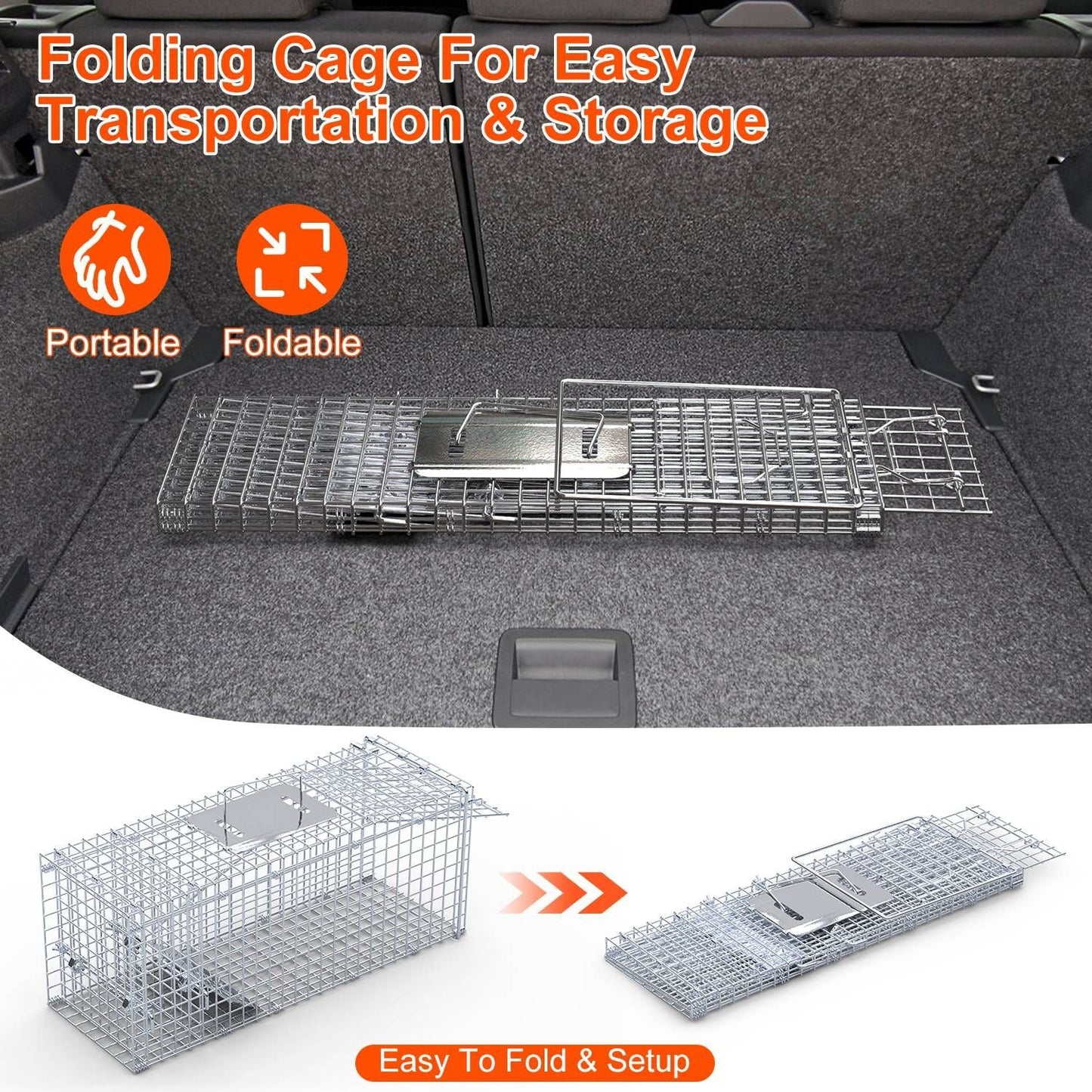 25.59Inch Live Humane Animal Trap Cage Heavy Duty Folding Catch And