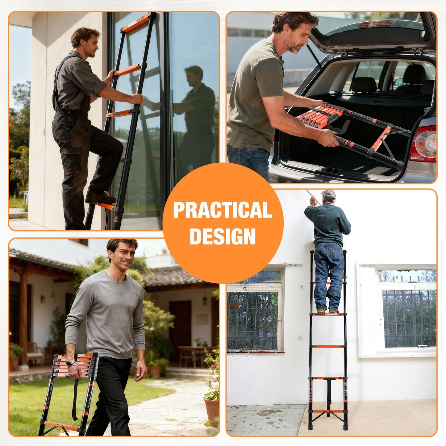 Telescopic Roof Ladder, Heavy-Duty Stainless Steel with Anti-Slip