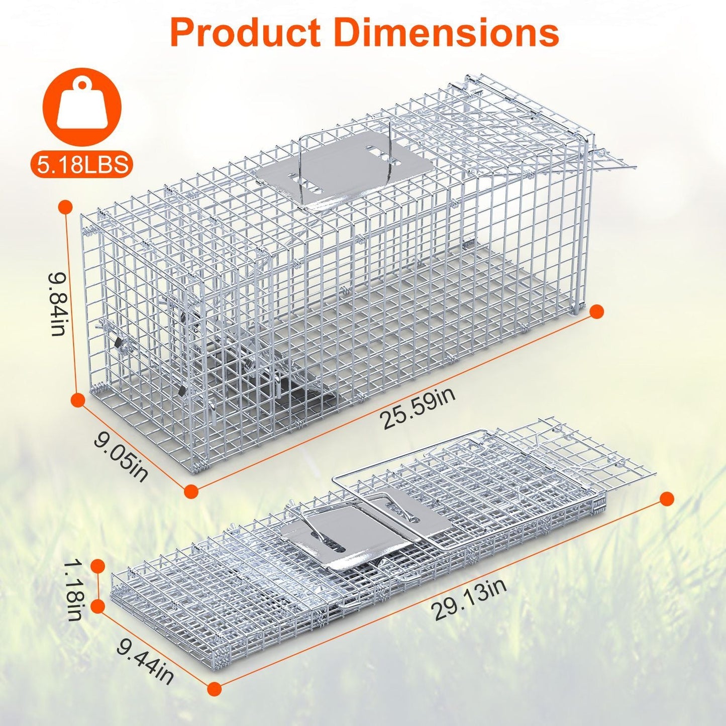 25.59Inch Live Humane Animal Trap Cage Heavy Duty Folding Catch And