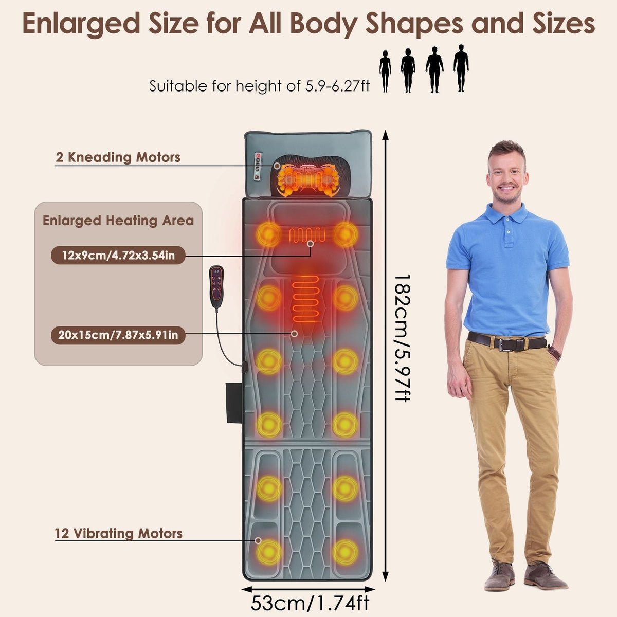 Flannel / PU Material Options - 1 Pc Full Body Massage Mat
