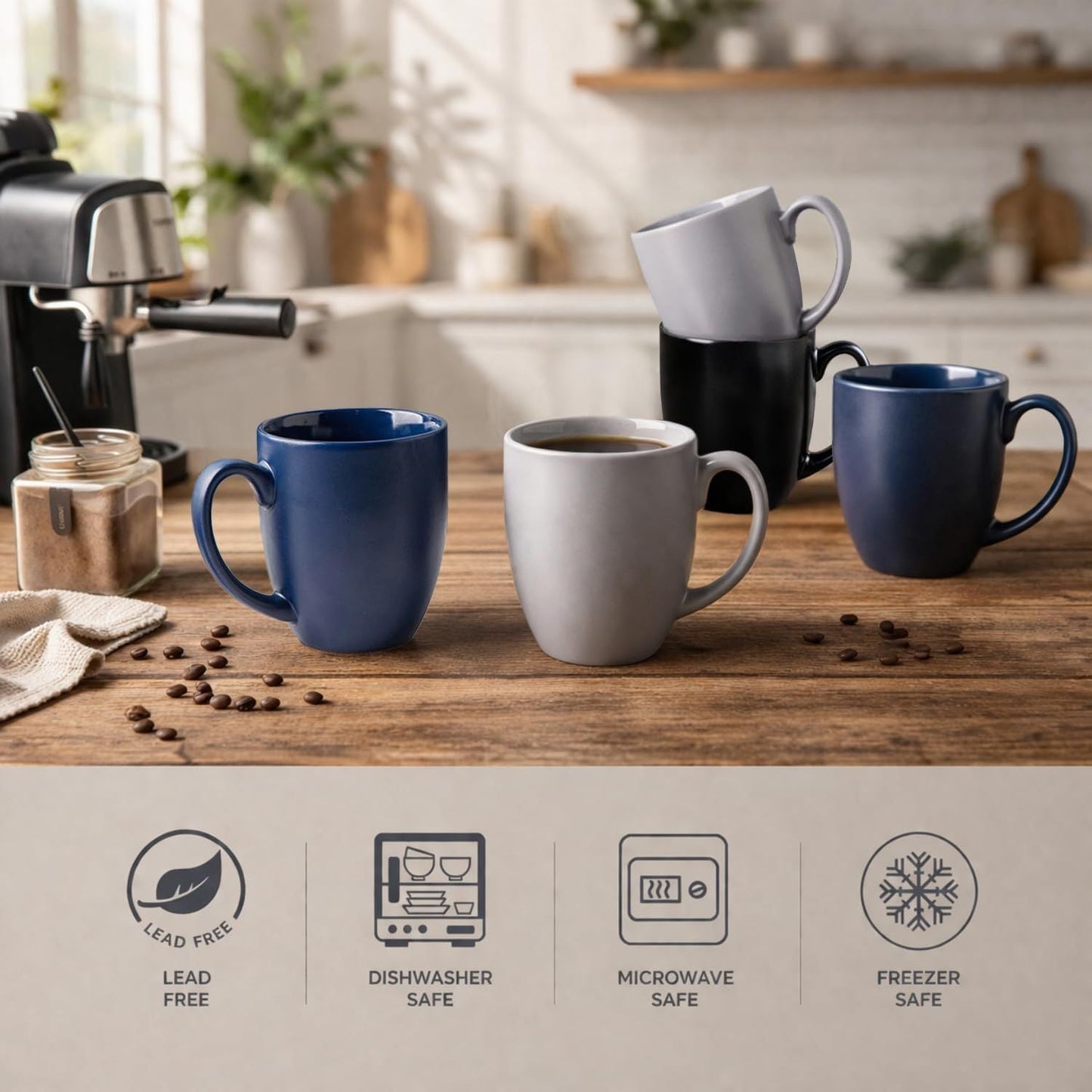 16oz Coffee Mugs Set of 6, Large Ceramic Coffee Mugs for Men, Women,
