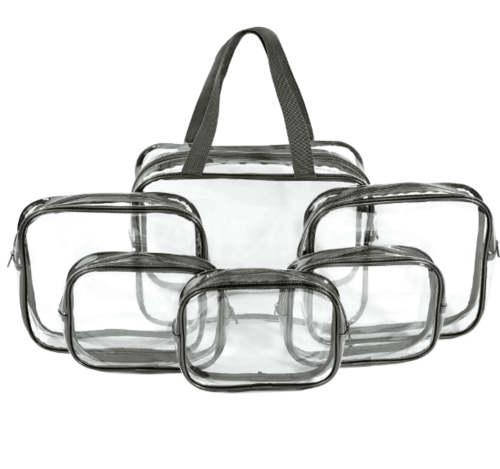 Makeup and Cosmetic PVC Bag Set, Clear, 6-Piece