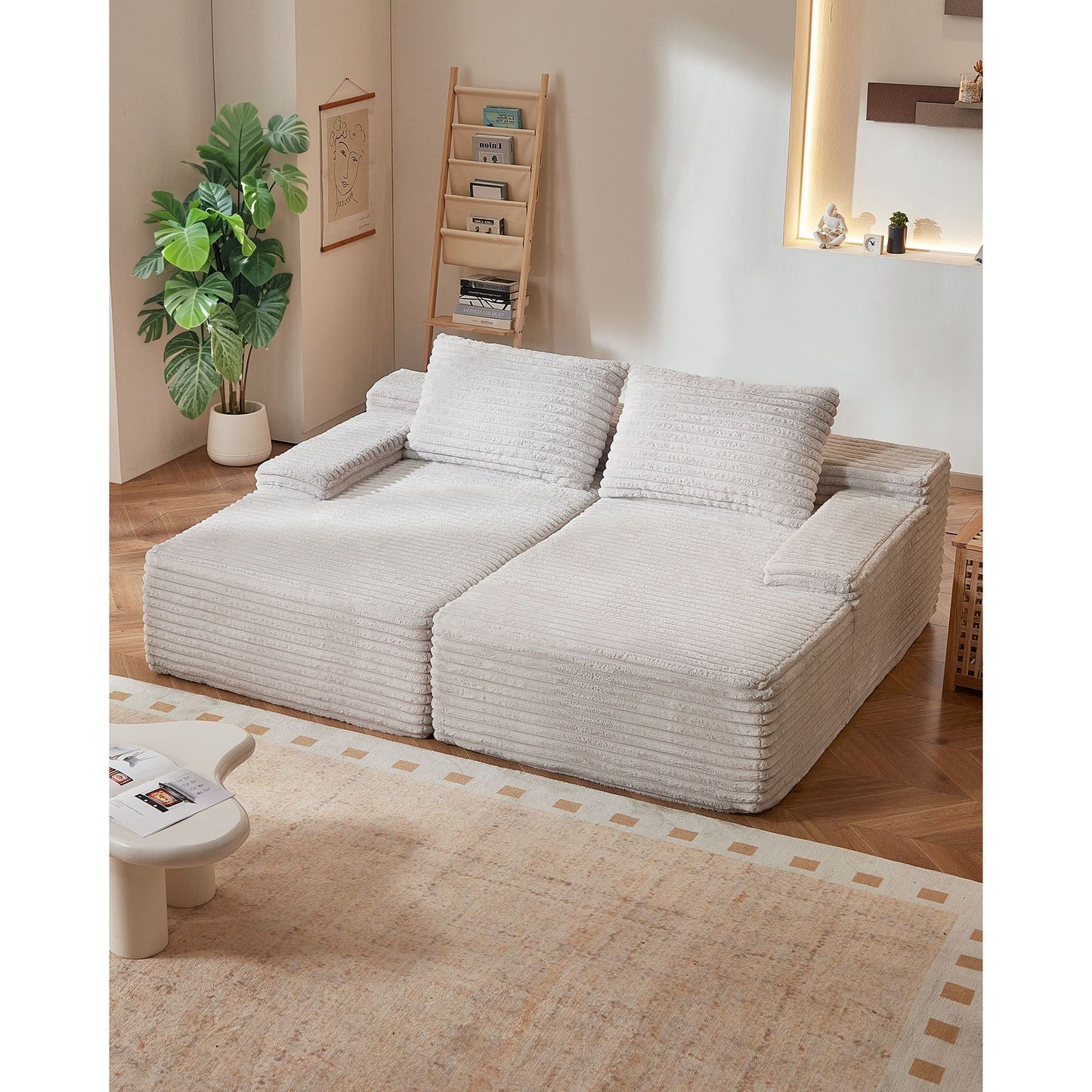 82.7-Inch Oversized Double Chaise Lounge, Corduroy Fabric Sectional