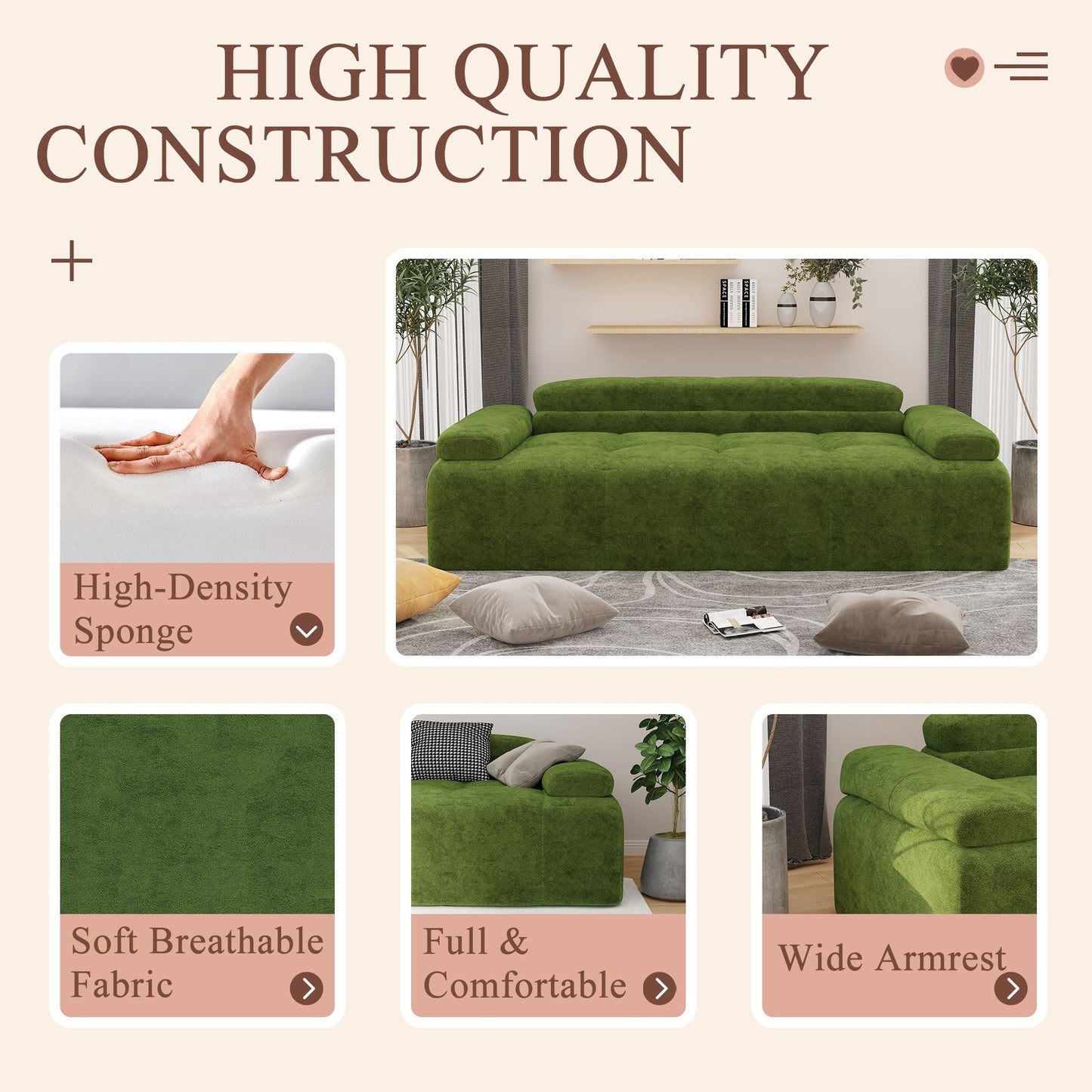 Modern Sofa Bed,Velvet Sleeper Couch,3 Seater Tufted Sofa,And