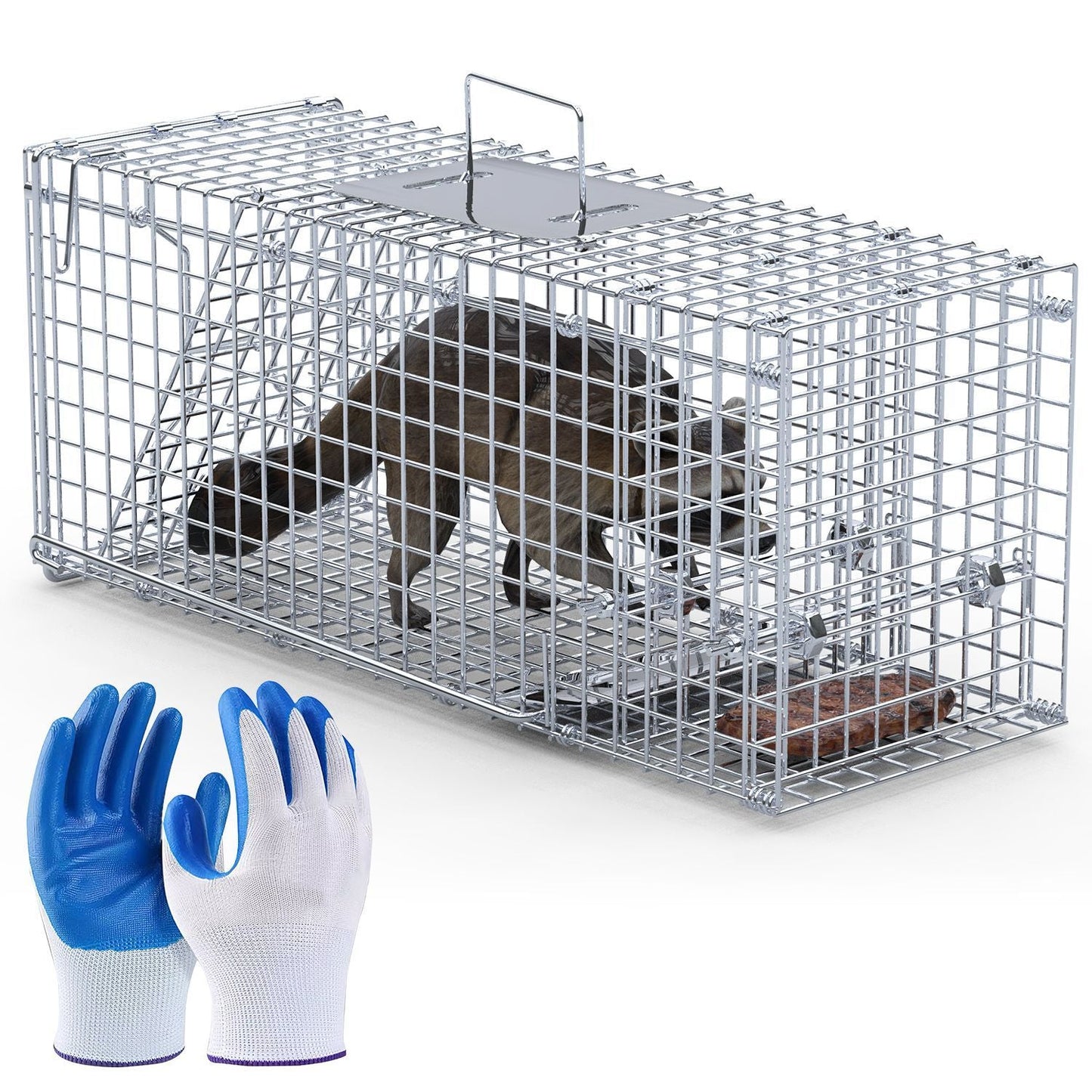 25.59Inch Live Humane Animal Trap Cage Heavy Duty Folding Catch And