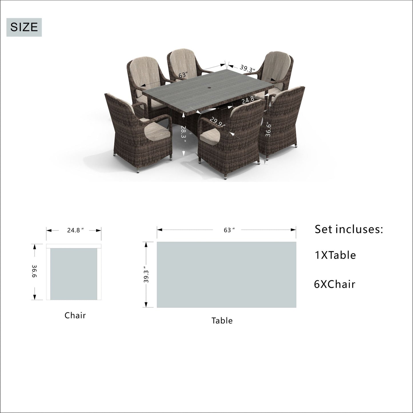 Direct Wicker Patio 7-Piece Brown Wicker Dining Set with Rattan Table