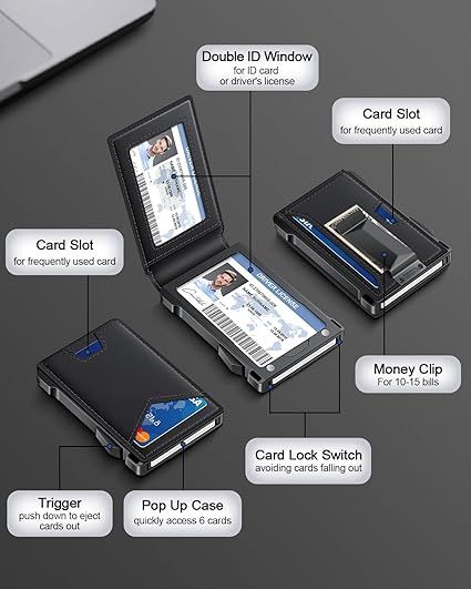 Wallet for Men RFID Wallet with 2 ID Windows & Money Clip, Slim Pop Up