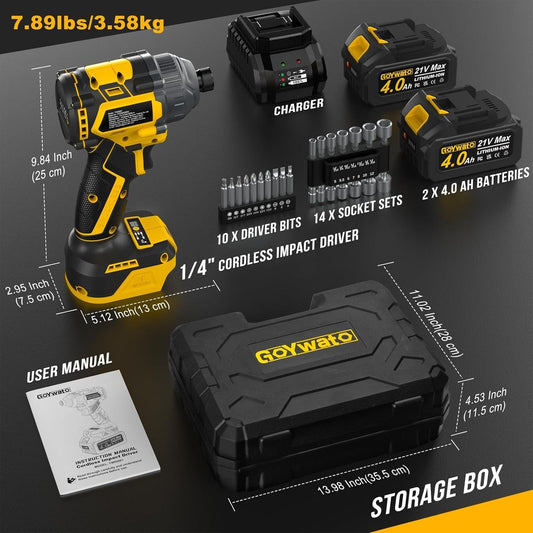 Cordless Impact Driver 2655In-lbs(300N·m) - 21V 1/4" Hex Chuck
