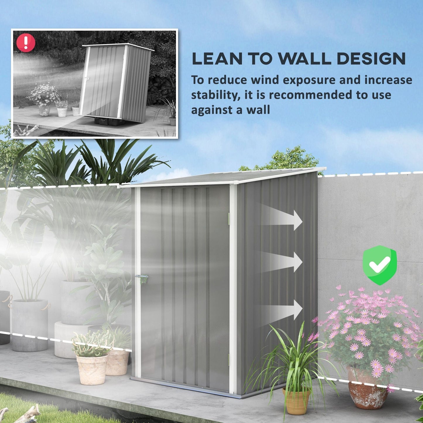 Lean-to Garden Storage Shed 3.3x3.4 ft Galvanized Steel with Lockable