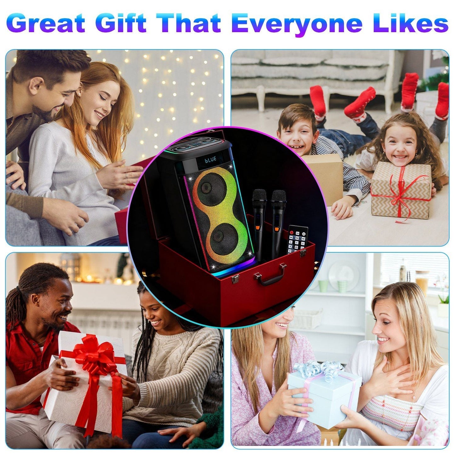 Portable Wireless Party Speaker with LED Light Wireless Mic Remote