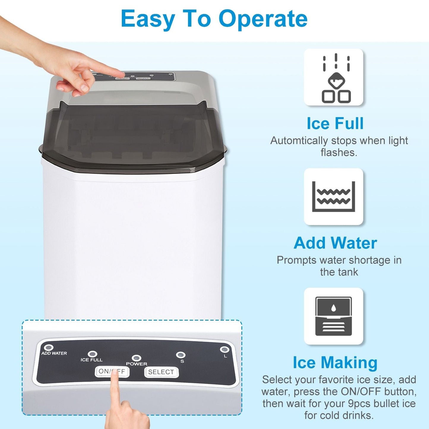 Electric Countertop Ice Maker with Ice Scoop Basket Self-cleaning Max